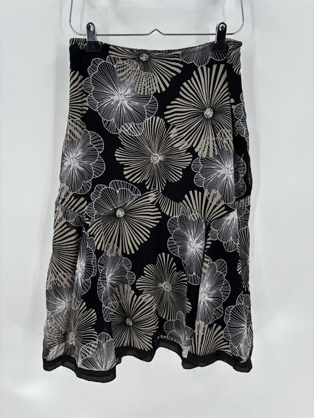 East 5th Skirt Womens 10 Black Floral Pleated Knee Length A Line Lined Zip Up